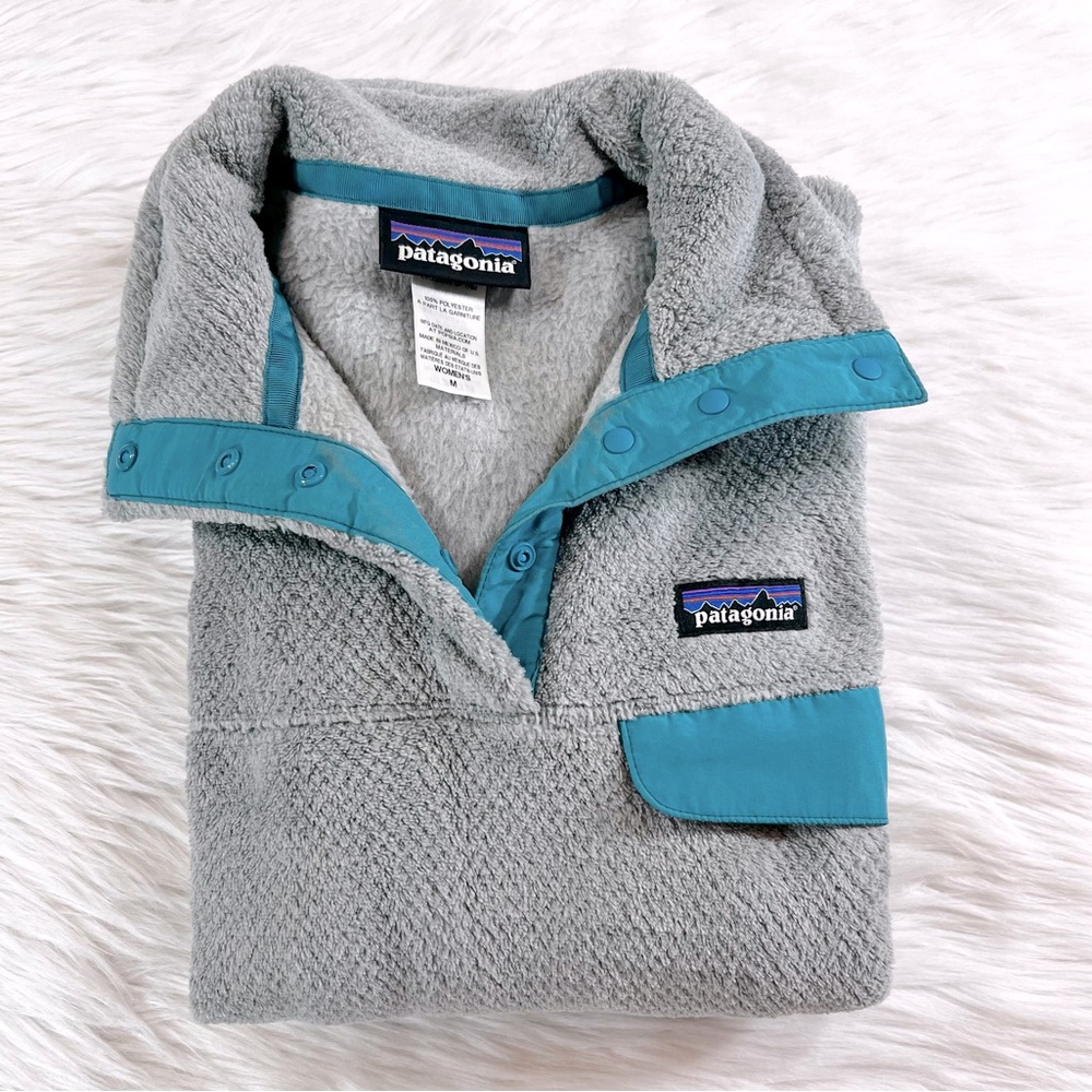 Patagonia gray + blue pull over, size M